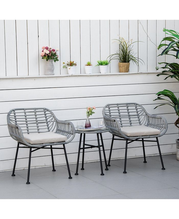 Outsunny 3Piece Patio Conversation Bistro Set, Outdoor Wicker