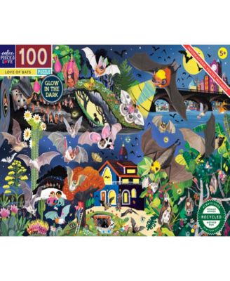 Eeboo Love of Bats Glow in The Dark 100 Piece Jigsaw Puzzle Set, Ages 5 and up