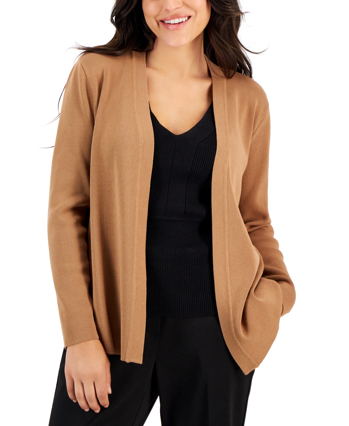 Ak Anne Klein Women's Newport Open-front Cardigan In Brown