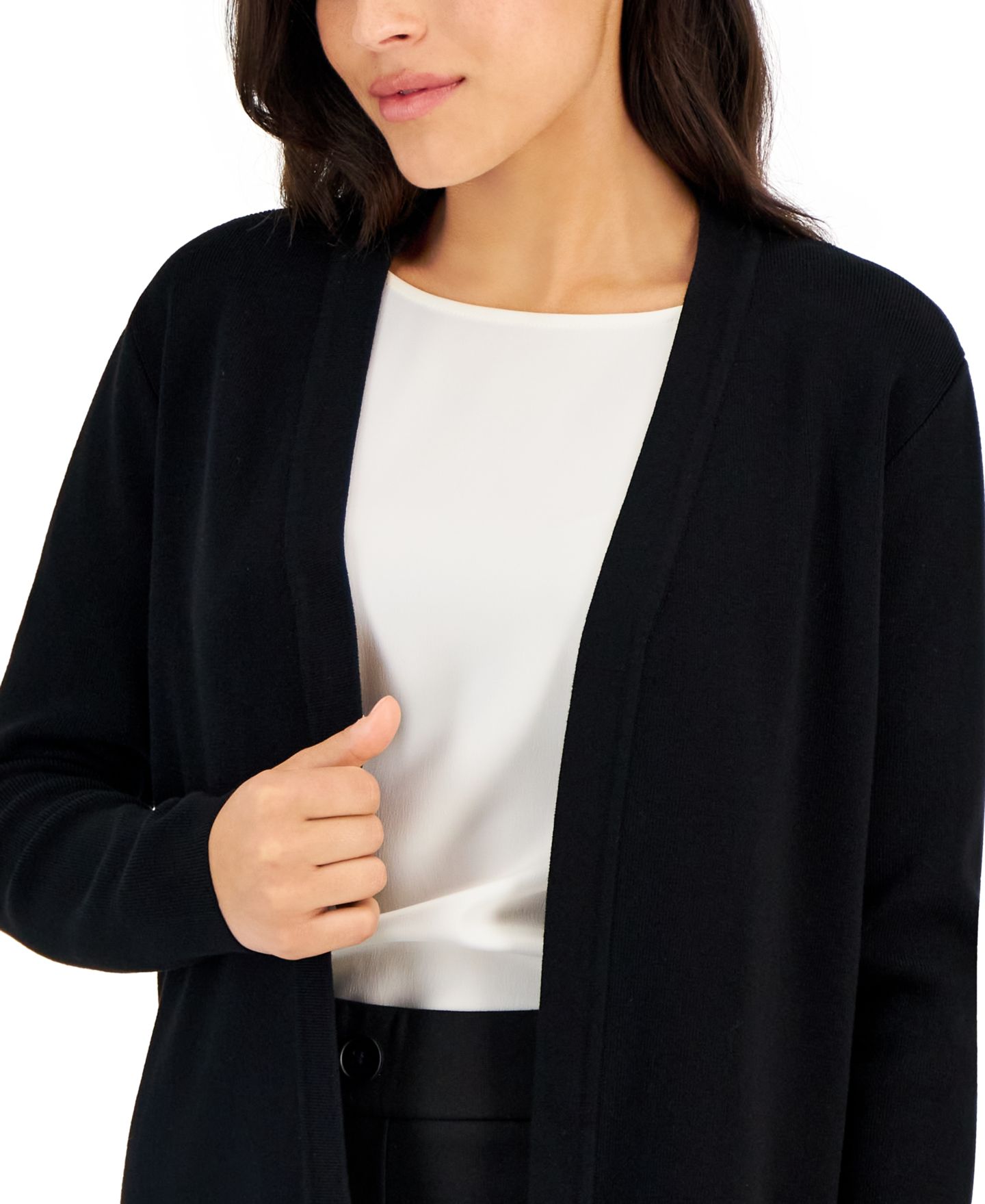 Женский кардиган Anne Klein Essentials Petite Newport Open-Front, цвет: Чёрный — фото 3
