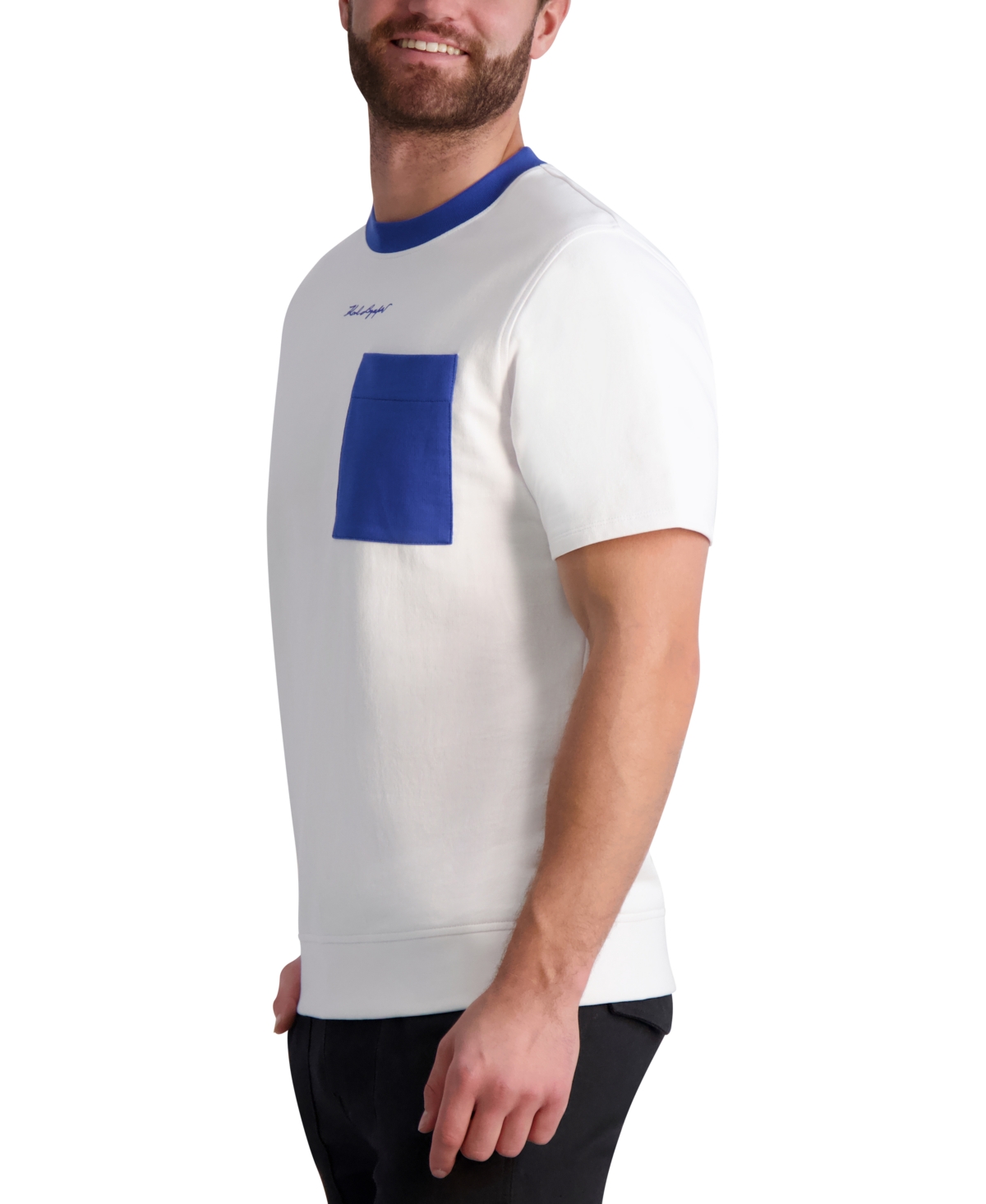 Shop Karl Lagerfeld Men's Slim-fit French Terry Short-sleeve Sweatshirt In White