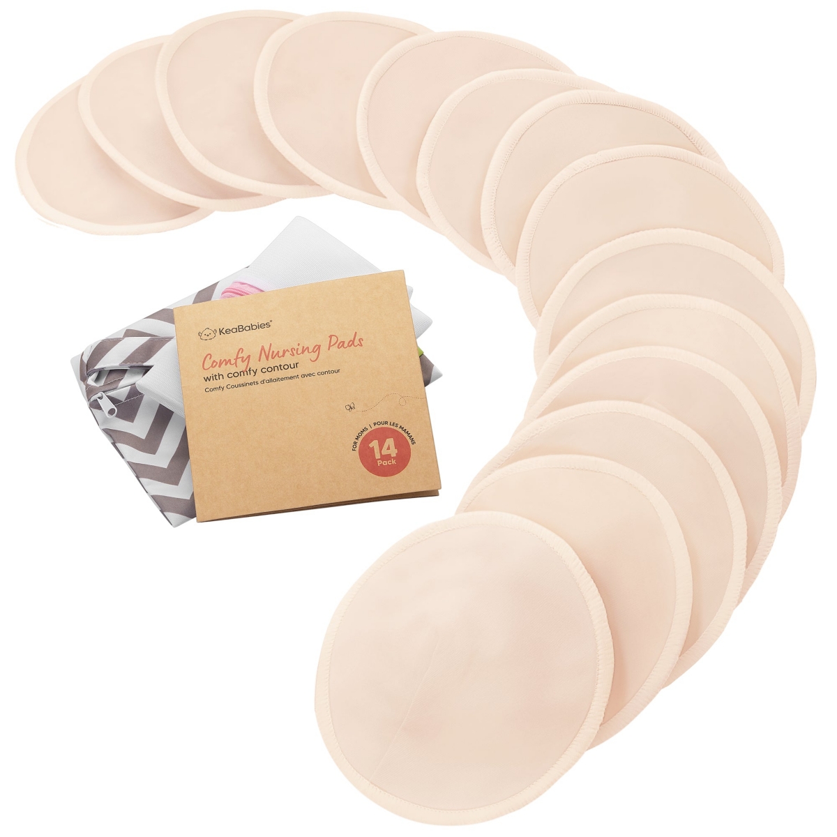 KeaBabies Maternity 14pk Organic Nursing Pads, Washable Breast Pads + Wash Bag, Reusable Nipple Pads