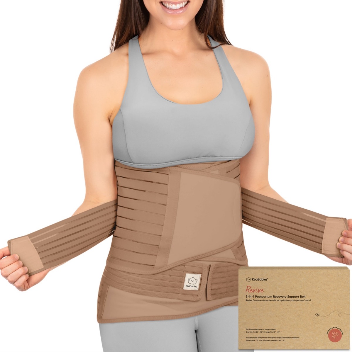 Keababies Maternity Revive 3 In 1 Postpartum Belly Band Wrap, Post Partum Recovery, Postpartum Waist Binder Sh In Warm Tan