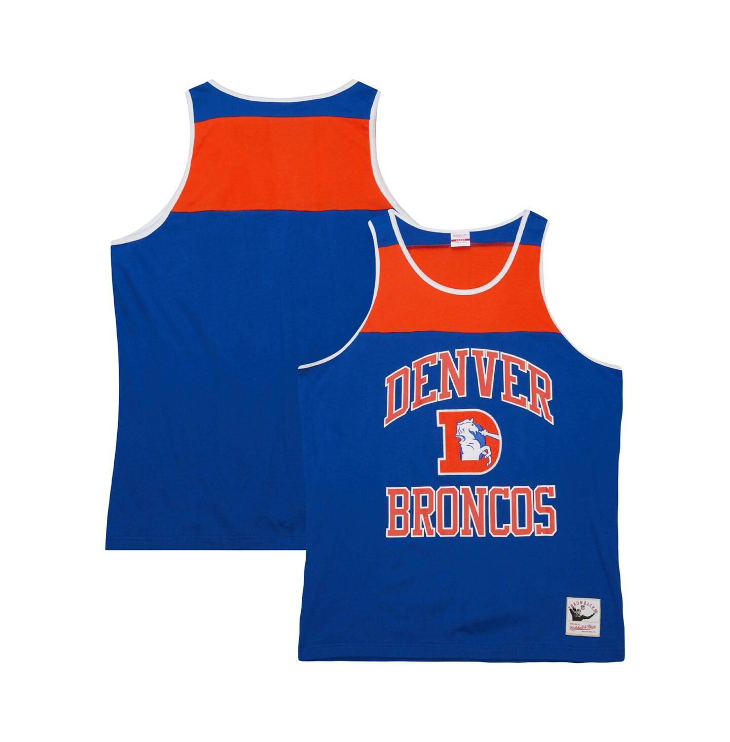 Мужской топ Mitchell & Ness Royal and Orange Denver Broncos Gridiron Classics Heritage Colorblock — фото 1