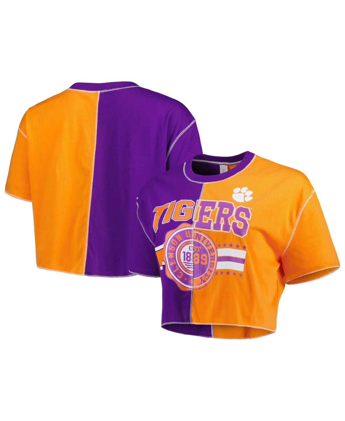 Women's ZooZatz Purple, Orange Clemson Tigers Colorblock Cropped T-shirt - Purple, Orange