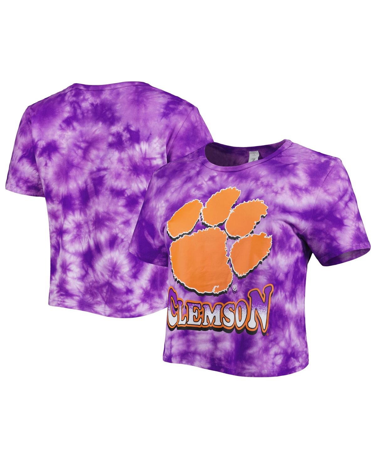 Shop Zoozatz Women's  Purple Clemson Tigers Cloud-dye Cropped T-shirt