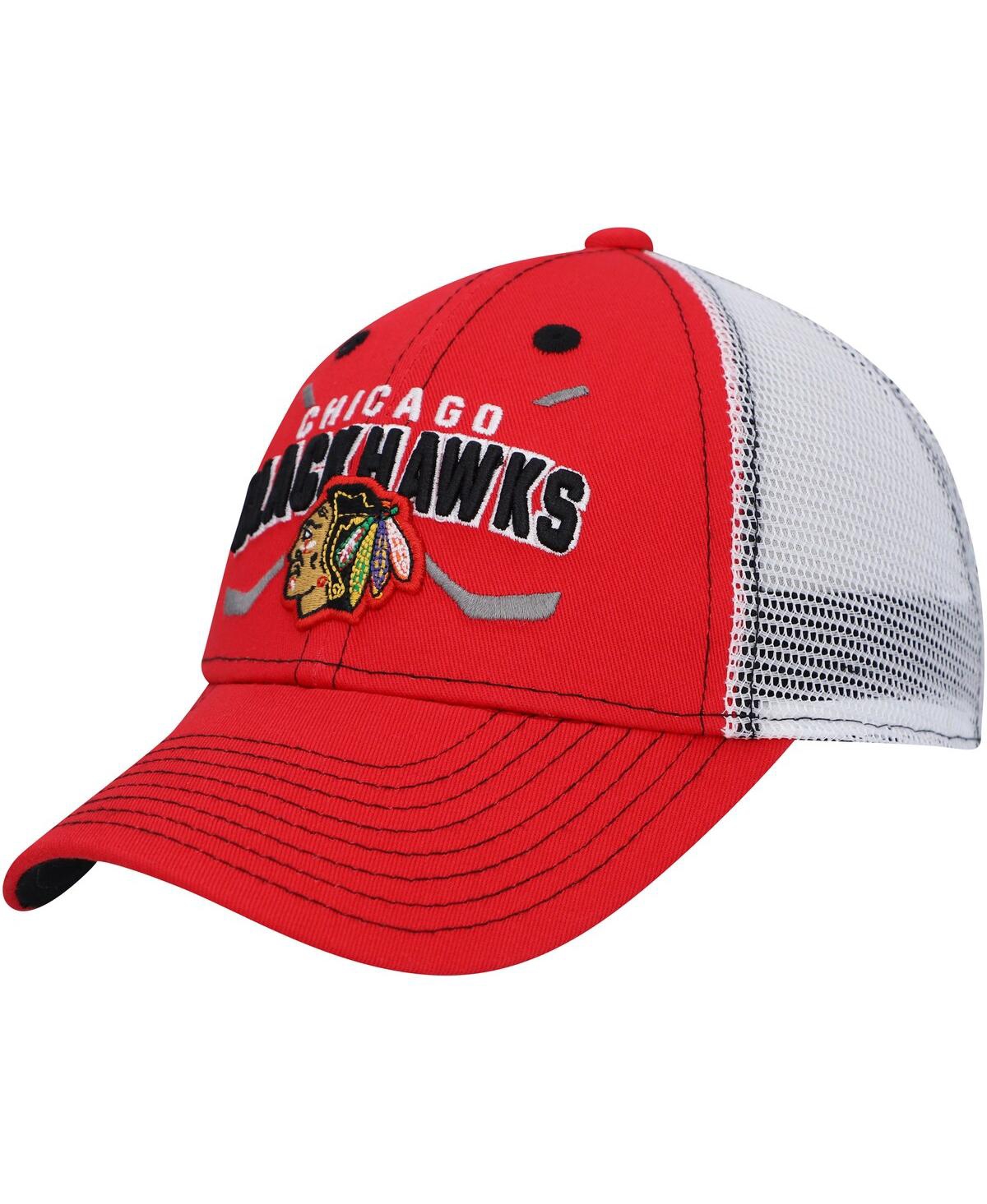 Outerstuff Kids' Big Boys And Girls Red And White Chicago Blackhawks Core Lockup Trucker Snapback Hat In Red,white