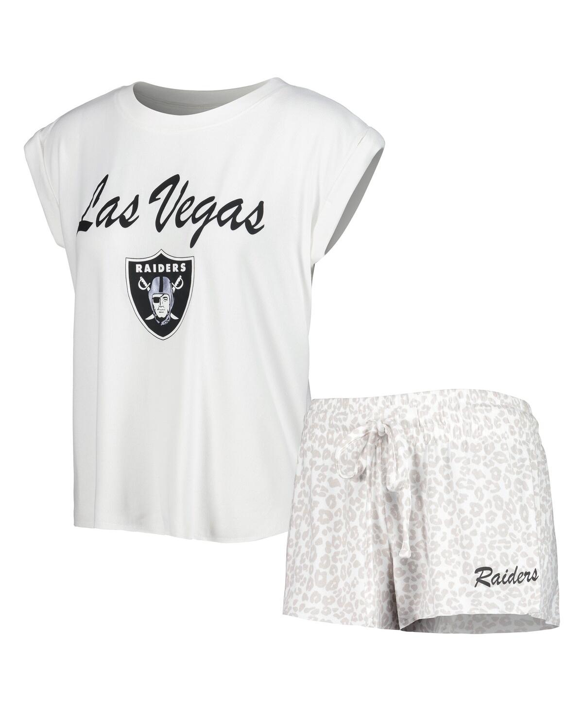 Shop Concepts Sport Women's  White, Cream Las Vegas Raiders Montana Knit T-shirt And Shorts Sleep Set In White,cream