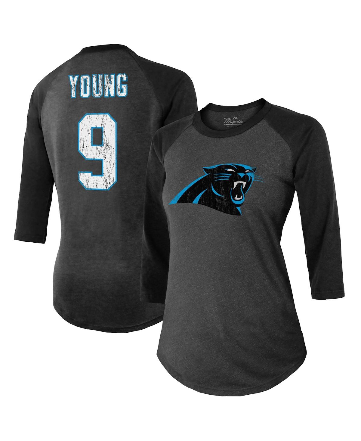 Majestic Women's  Threads Bryce Young Black Carolina Panthers 3/4 Sleeve Raglan Tri-blend Player Name In Black