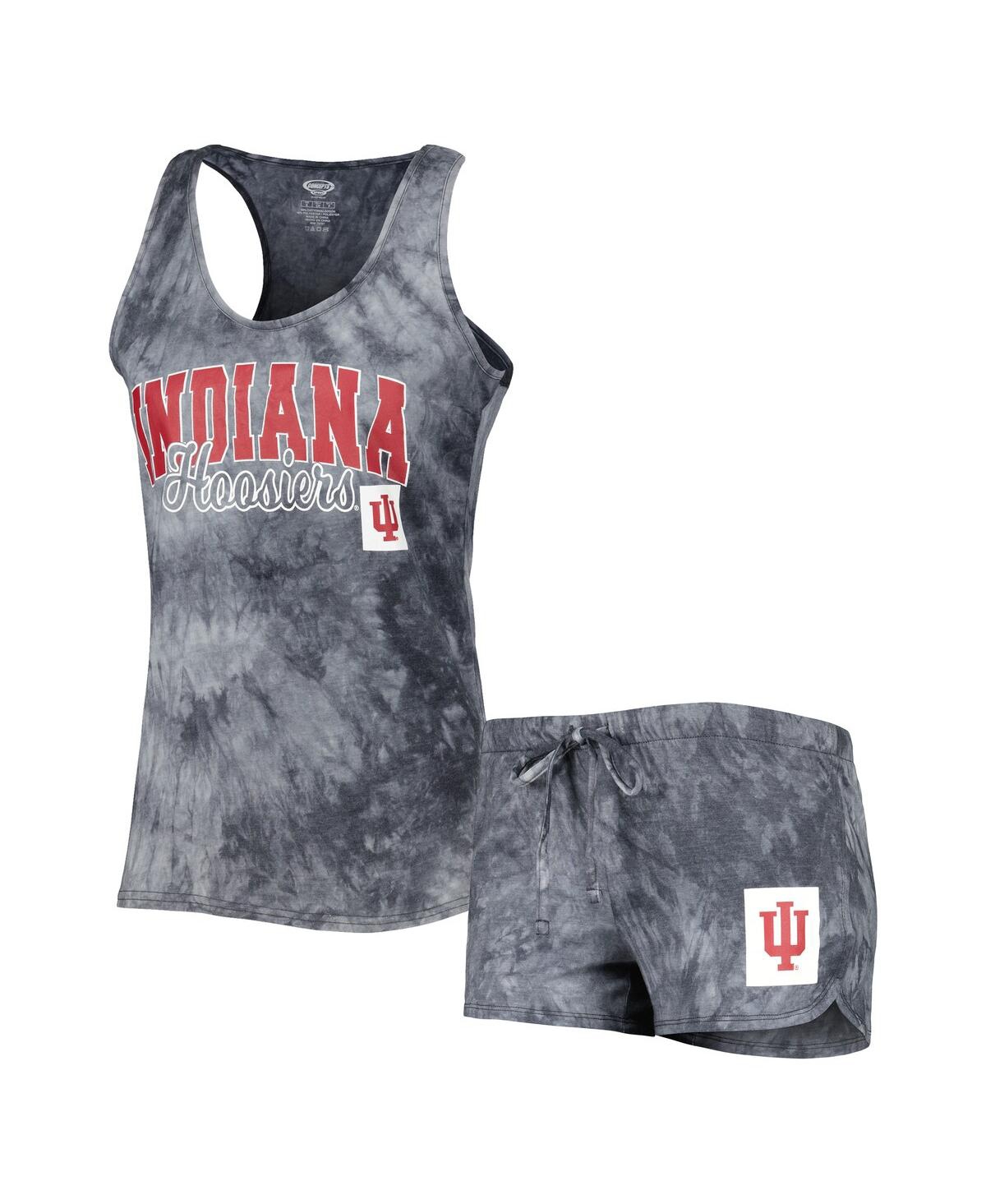 CONCEPTS SPORT WOMEN'S CONCEPTS SPORT CHARCOAL INDIANA HOOSIERS BILLBOARD TIE-DYE TANK TOP AND SHORTS SLEEP SET 