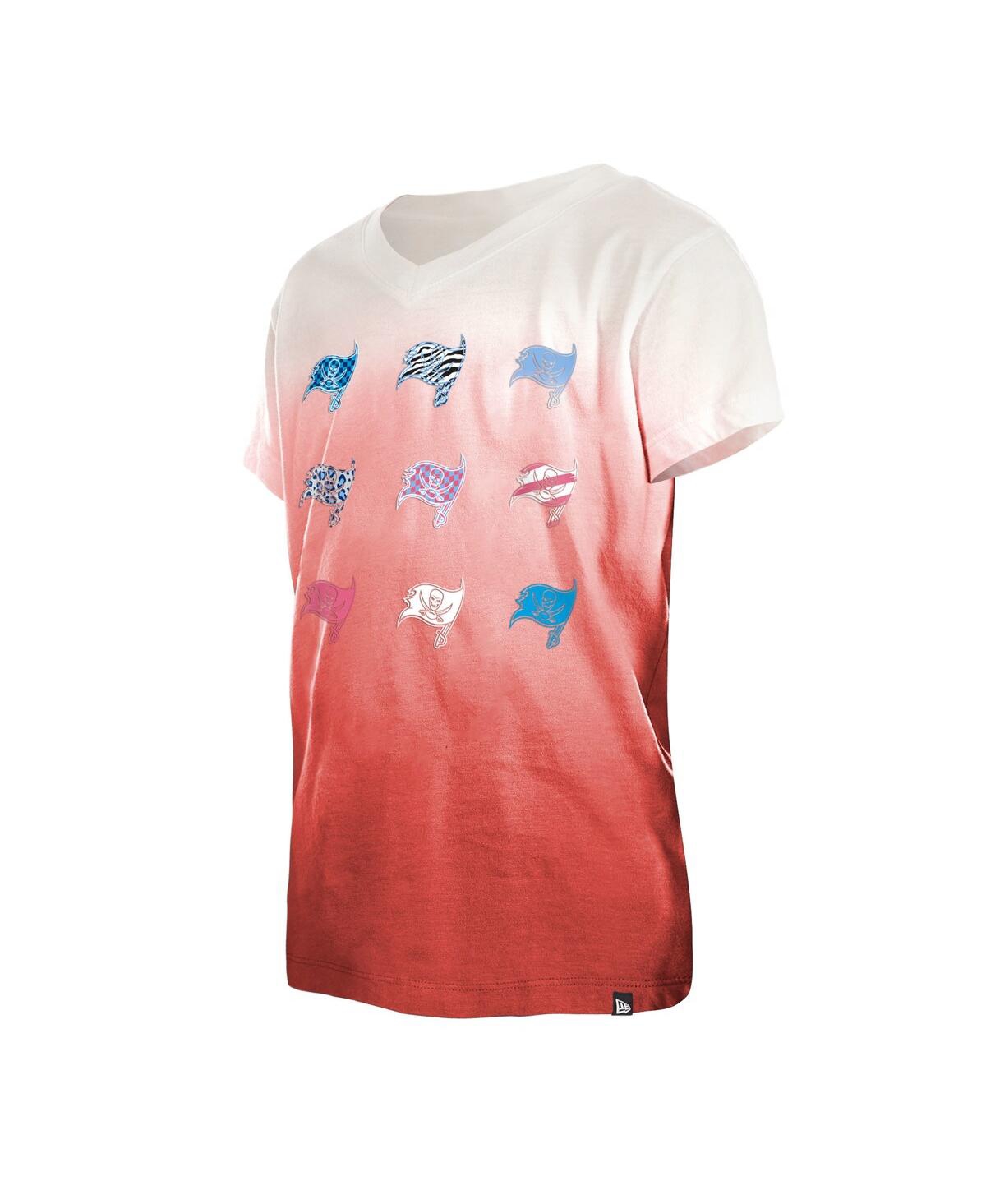 Big Girls New EraTampa Bay Buccaneers Multi Logo Ombre V-Neck T-shirt - Red