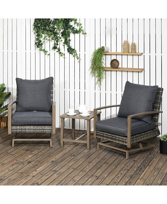 Outsunny 3Piece Patio Bistro Set, PE Rattan Wicker Outdoor Furniture