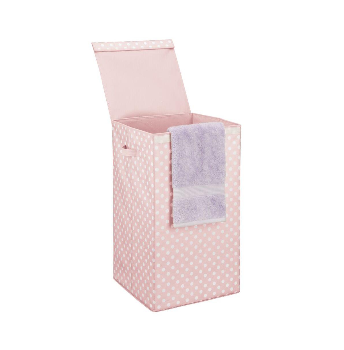 Large Single Hamper Basket with Lid and Handles - Pink/white