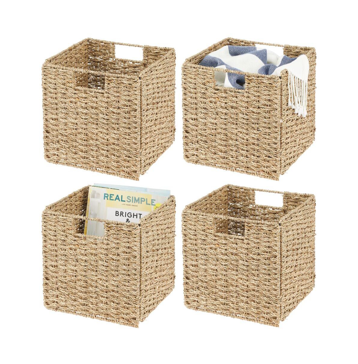 Woven Seagrass Home Storage Basket for Cube Furniture - 4 Pack - Natural