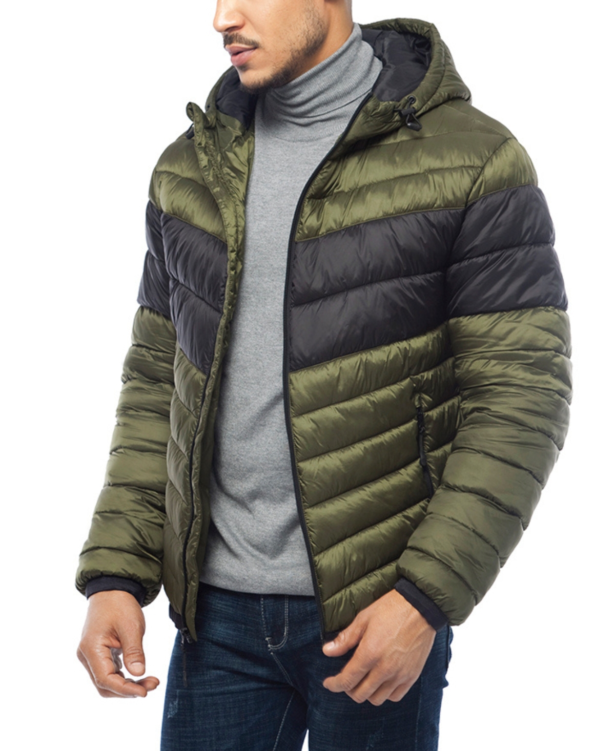 Men's Light Weight Quilted Hooded Puffer Jacket Coat - Navy