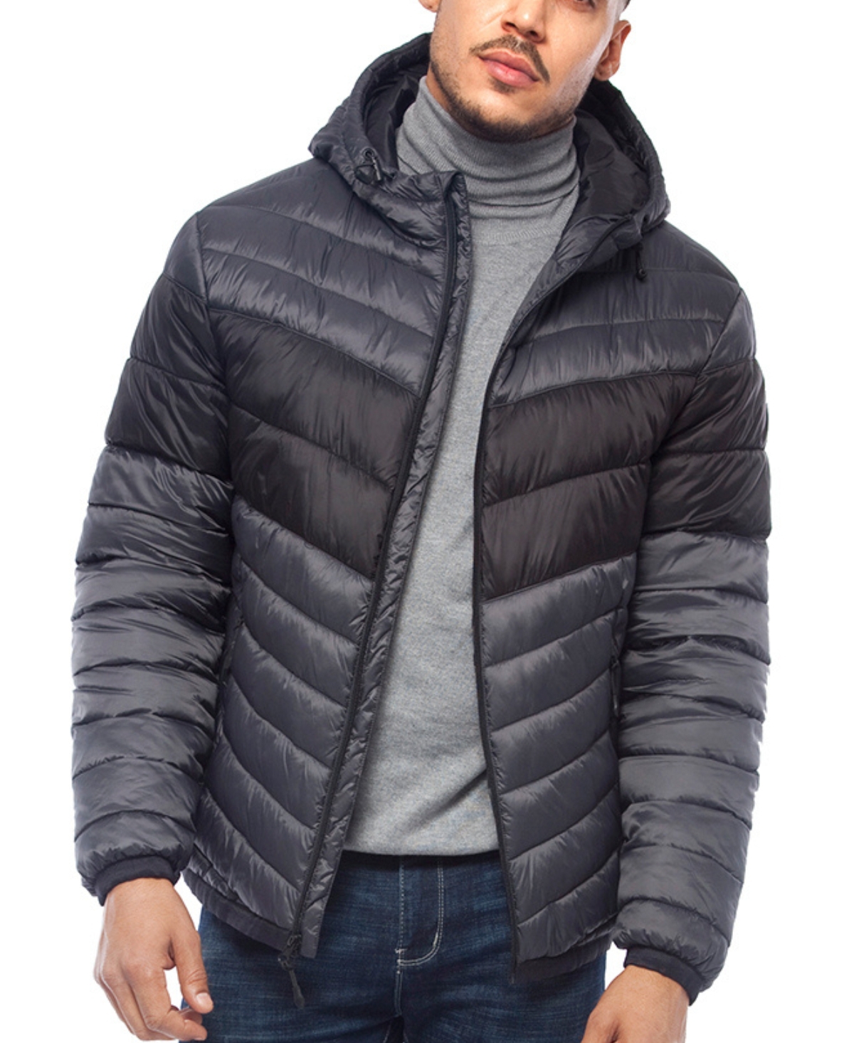Men's Light Weight Quilted Hooded Puffer Jacket Coat - Navy