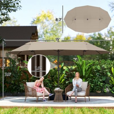 15' Backyard Double-Sided Steel Fabric Market Garden Umbrella