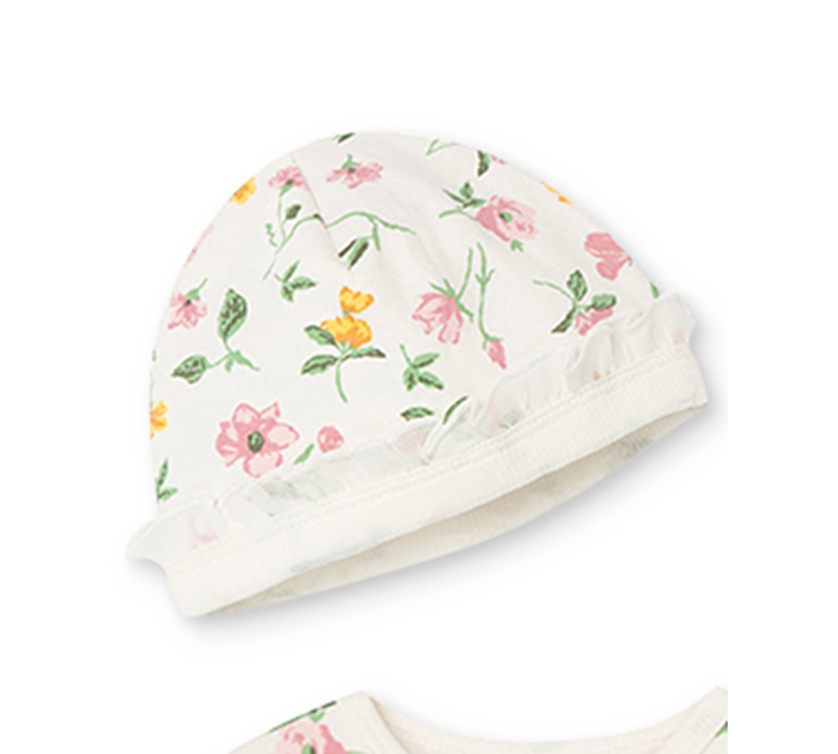 Little Me Baby Girls Floral Footed Coverall and Hat, 2 Piece Set