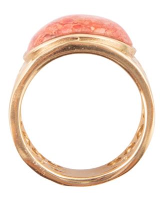 Pharaoh Genuine Sponge Coral Orange Egyption Oval Band Ring