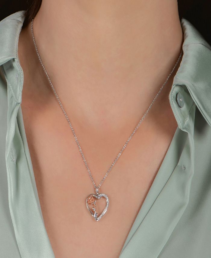 Enchanted Disney Fine Jewelry Diamond Belle Rose & Heart Pendant