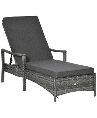 Wicker Chaise Lounge, 4 Position Adjustable Backrest and Cushions Outdoor Lounge Chair PE Rattan Sun Lounger for Poolside, Balcony or Garden, Dark Grey
