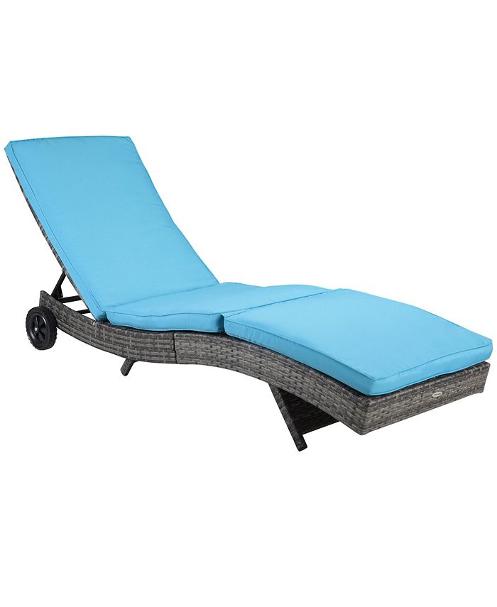 Outsunny Reclining Chaise Lounge Chair, Thickly Cushioned, Rolling Outdoor Plastic Rattan Sun