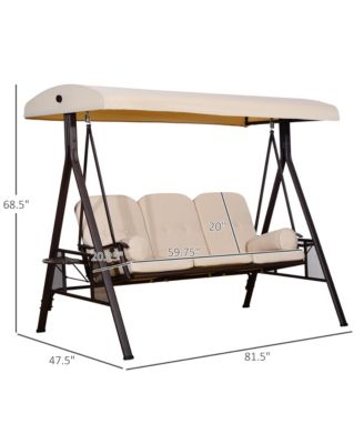 3-Seat Patio Swing w/ Tilt Canopy, Cushions & Cup Tray,