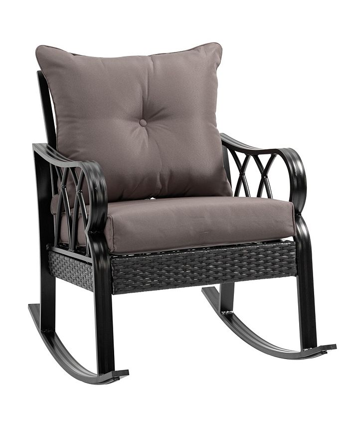 Outsunny Outdoor Wicker Rocking Chair with Padded Cushions, Aluminum