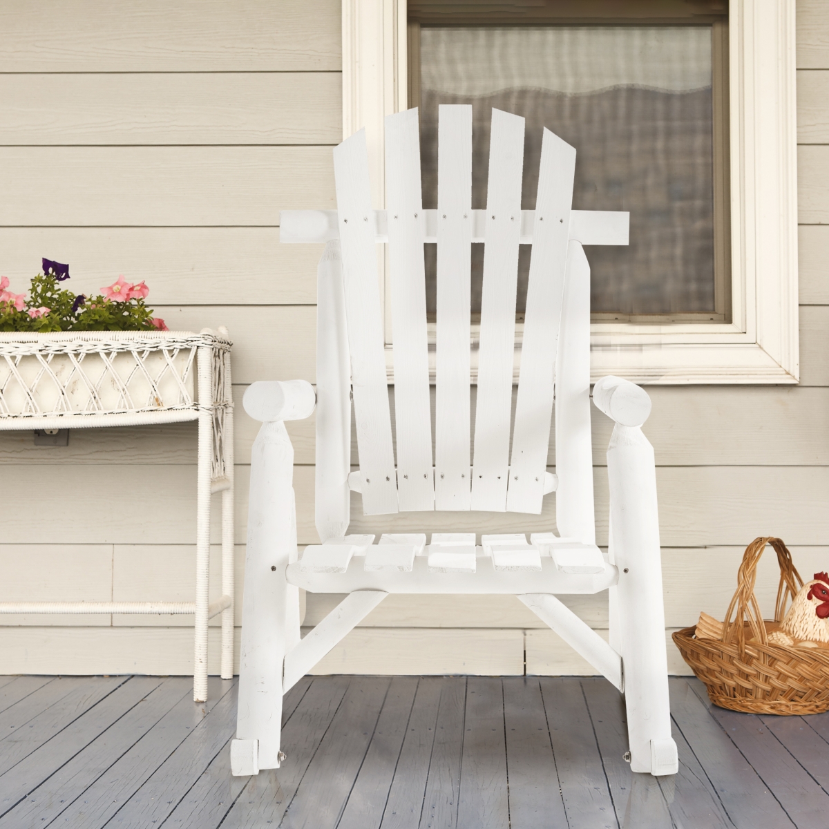 Outsunny Outdoor Adirondack Style Wooden Rocking Chair, Large,
