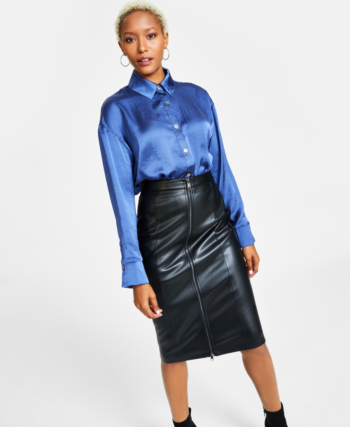 Bar Iii Women's Shine Button-up Blouse, Created For Macy's In Deep Cobalt