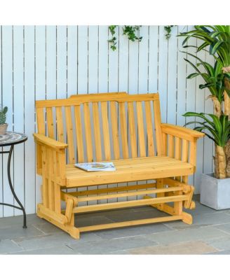 2-Person Outdoor Glider Bench, Wood, Quick Drying, Wide Armrest, Rocking Chair Loveseat for Backyard Garden Porch, Natural
