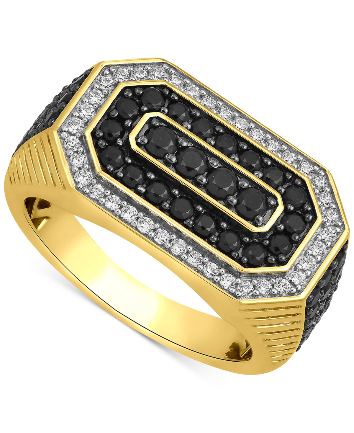 Macy's Men's Black & White Diamond Cluster Ring (2 Ct. T.w.) In 10k Gold In Yellow Gold
