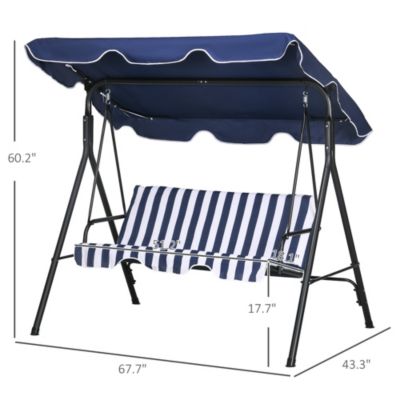 3-Seat Outdoor Patio Swing Chair w/ Tilt Canopy Cushion Dark