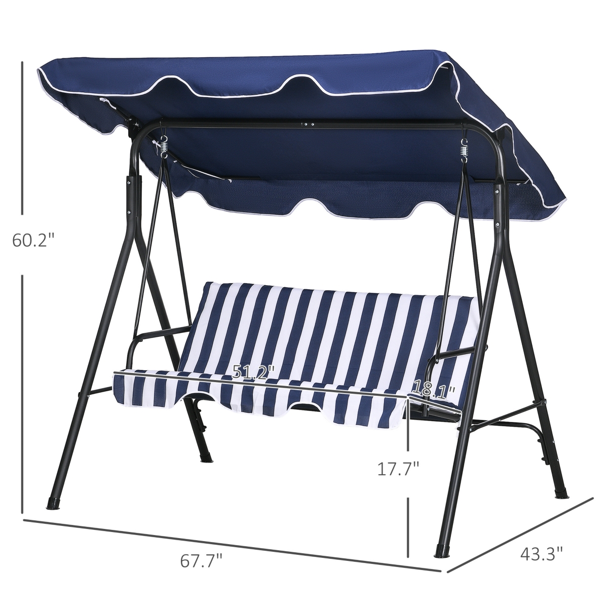 Outsunny 3-Seat Outdoor Patio Swing Chair with Removable Cushion, Steel Frame Stand and Adjustable Tilt Canopy for Patio, Garden, Poolside, Balcony, B