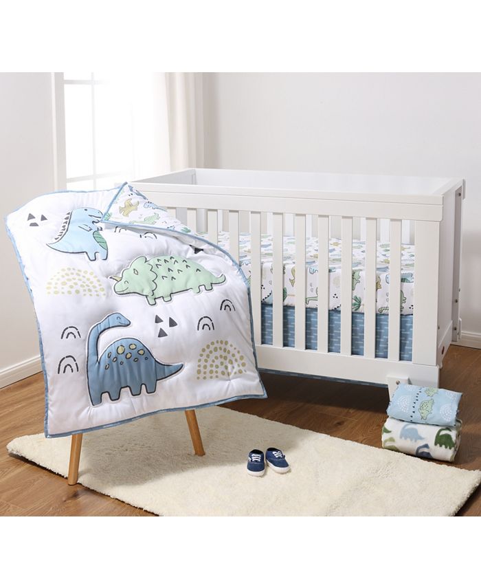 The Peanutshell Blue Dino 5 Piece Crib Bedding Set for Baby Boys