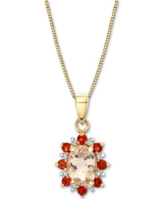 Macy's - Morganite (1 ct. t.w.), Garnet (1/3 ct. t.w.) & Diamond (1/20 ct. t.w.) Halo 18" Pendant Necklace in 14k Gold
