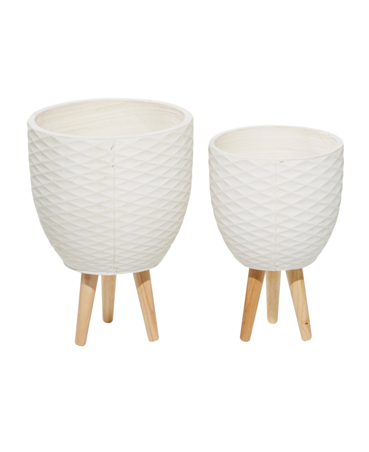 Rosemary Lane White Ceramic Indoor Outdoor Planter With Wood Legs Set Of 2 In White