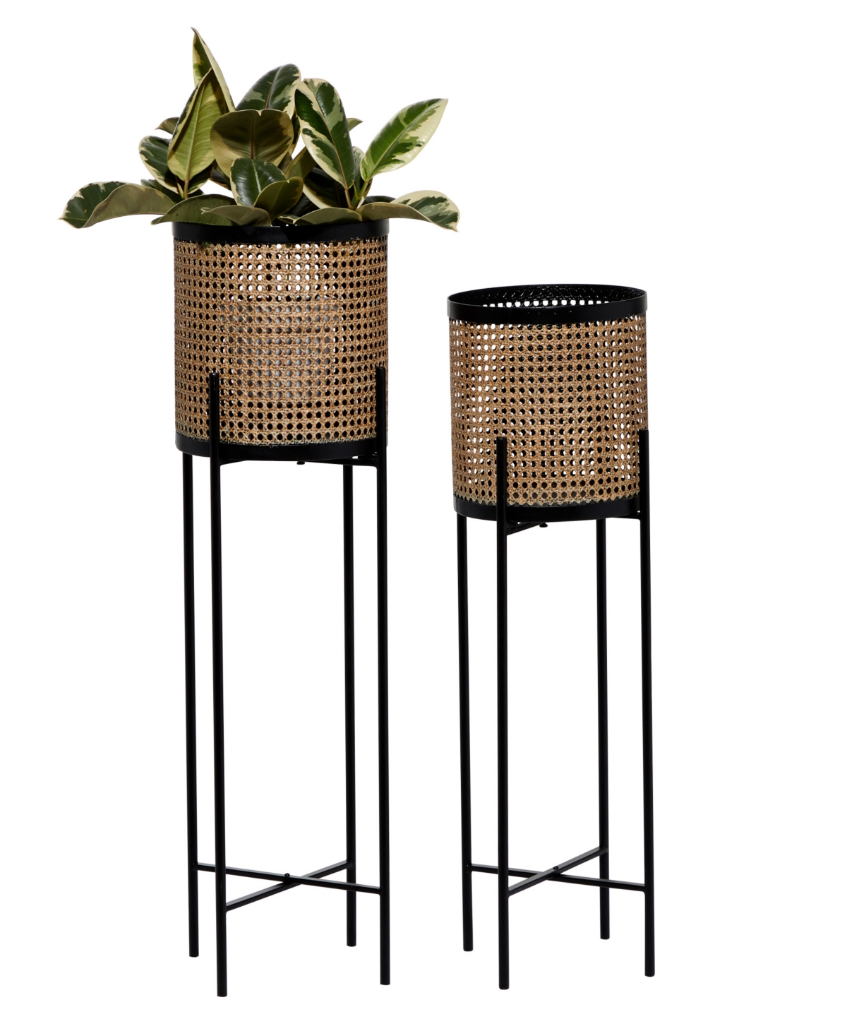 Gold-Tone Metal Indoor Outdoor Planter with Removable Stand Set of 2 - Gold