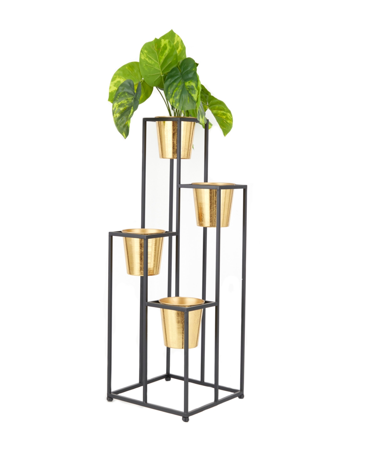 Black Metal 4 Tier Planter with Black Removable Stand - Black
