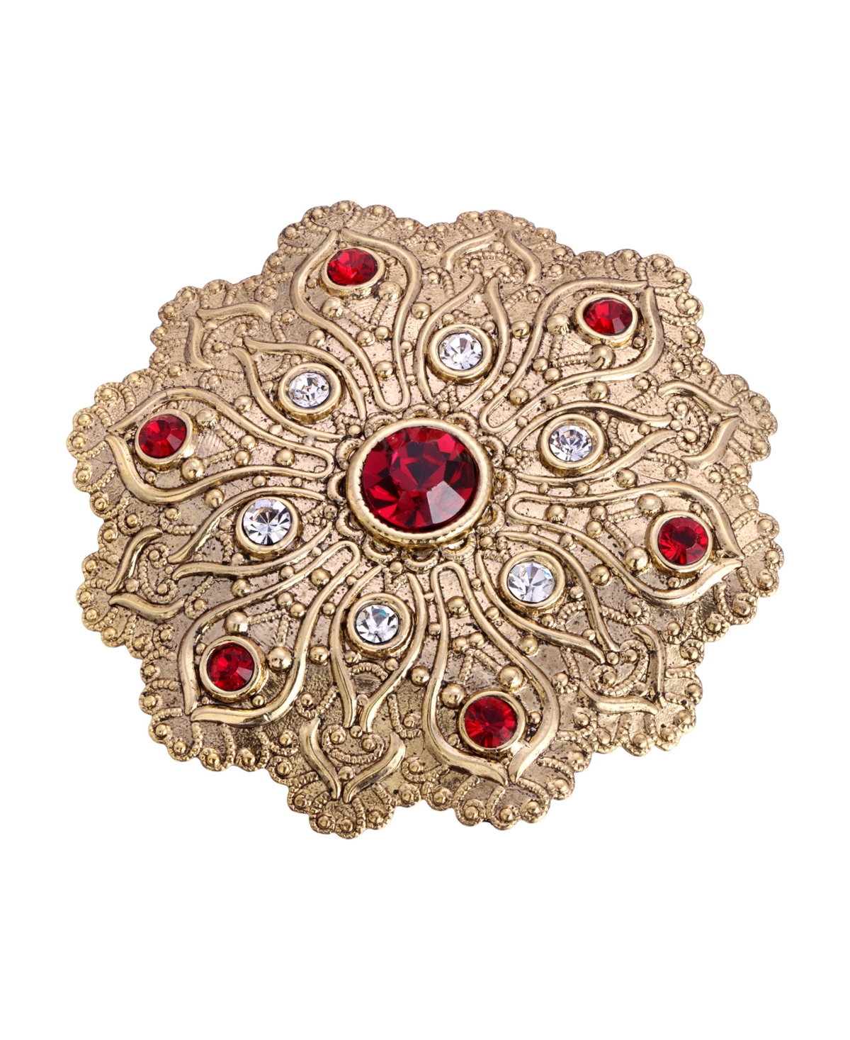 2028 Crystal Gold-tone Flower Brooch In Red