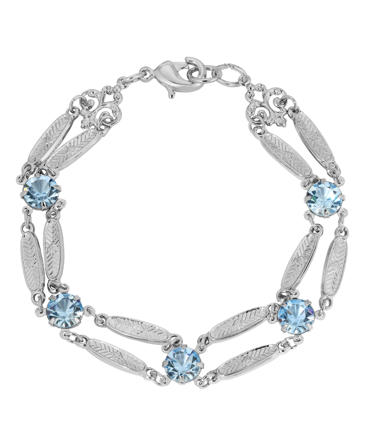 2028 Crystal Silver-tone Link Bracelet In Blue