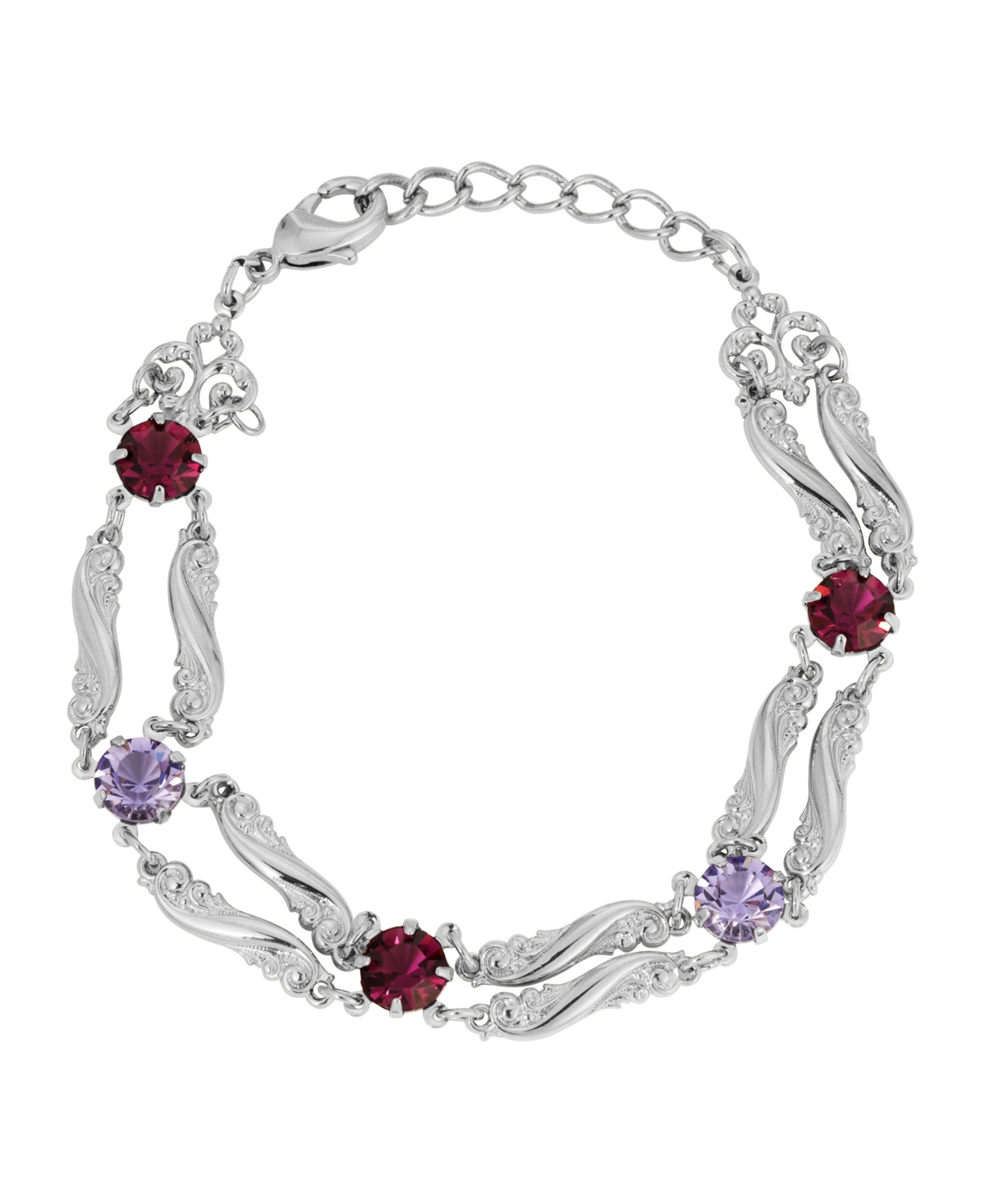 2028 Crystal Silver-tone Link Bracelet In Purple
