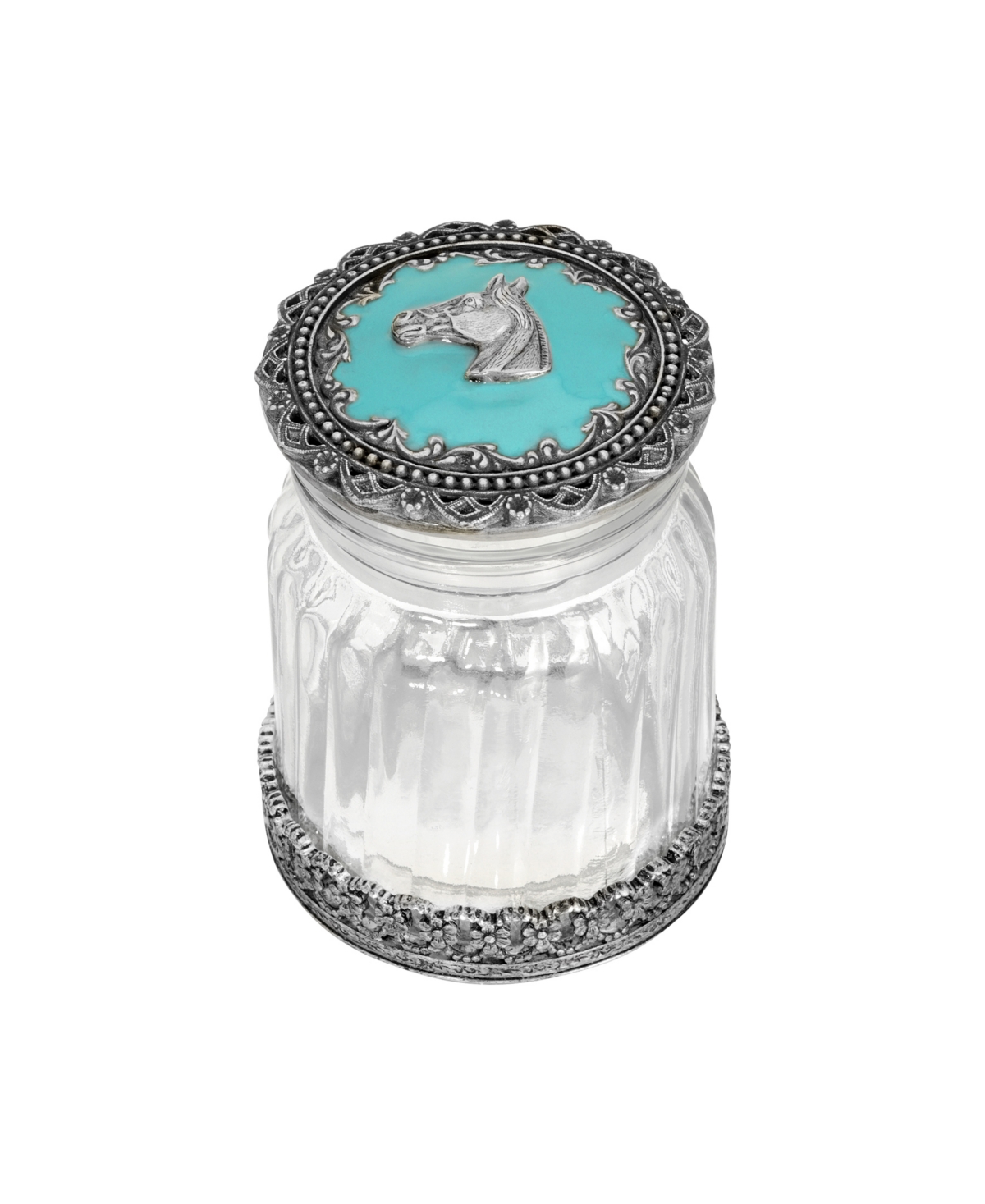 2028 Enamel Glass Horse Head Button Jar In Turquoise