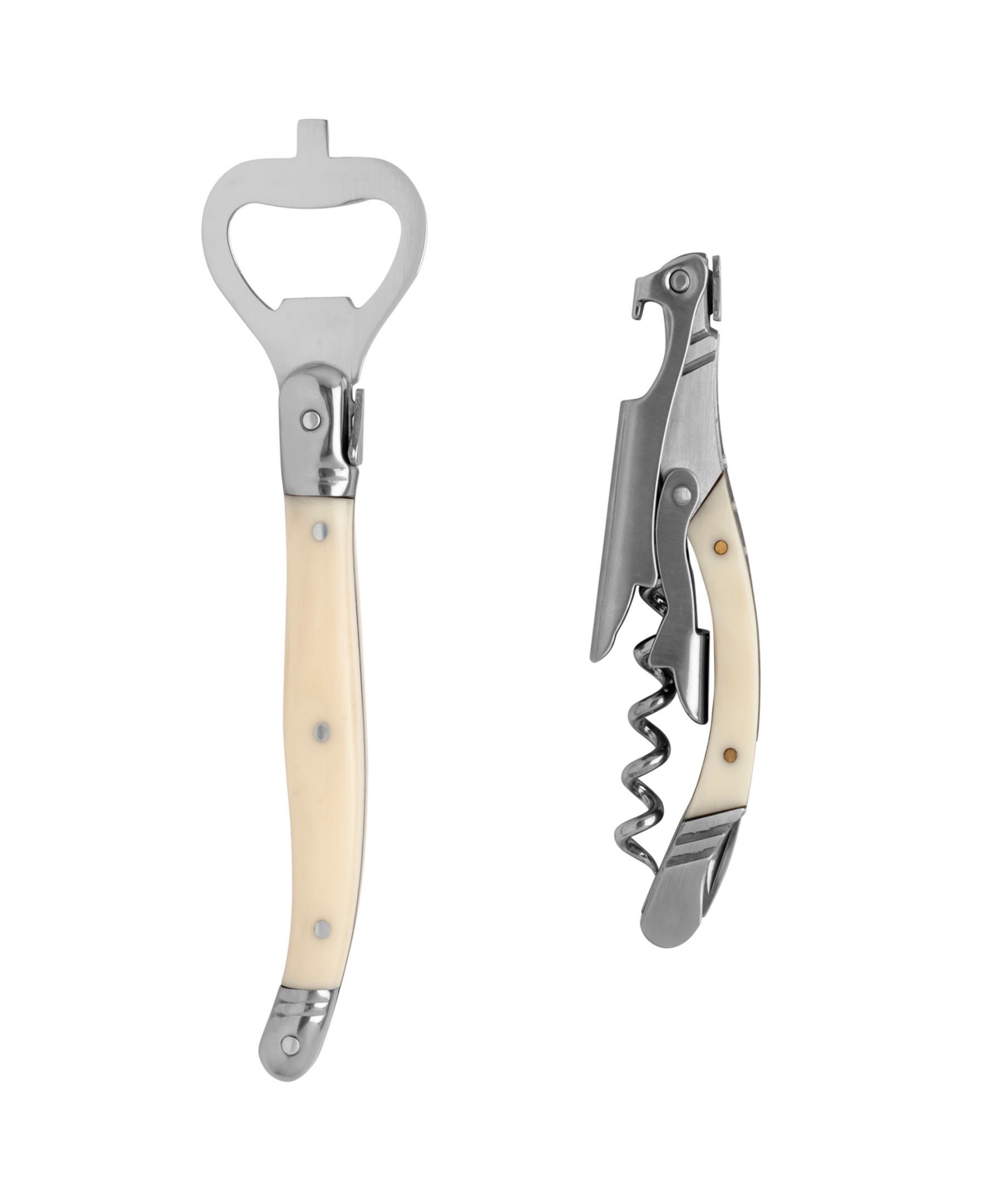 French Home Laguiole Barware Bottle Opener And Corkscrew Set With Handles In Faux Ivory