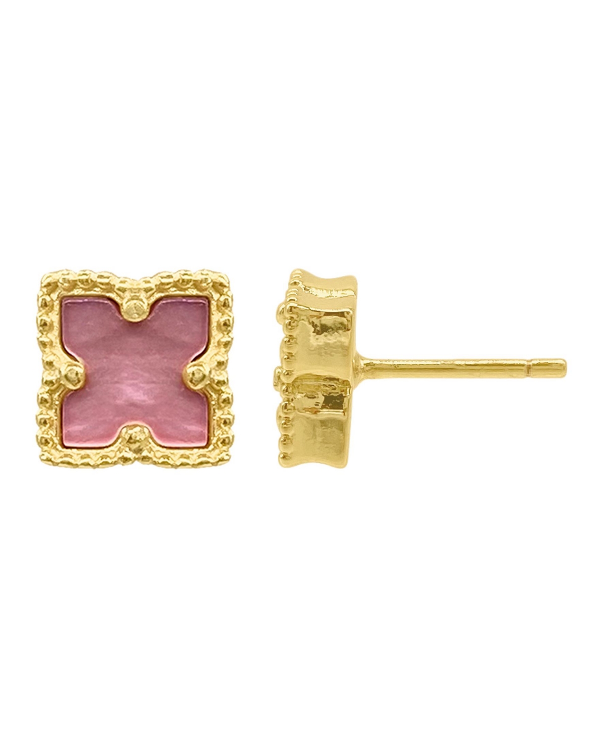 14K Gold Plated Flower Pink Imitation Mother of Pearl Stud Earrings - Pink