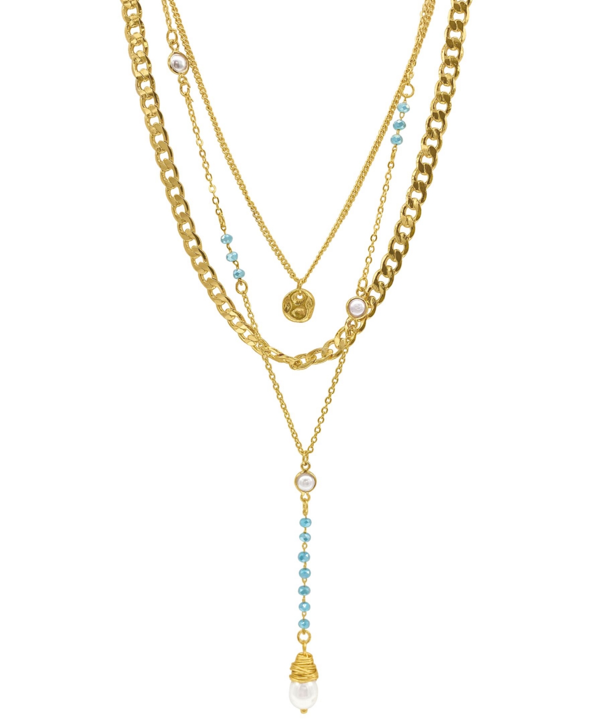 Shop Adornia 17-19" Adjustable 14k Gold Plated Turquoise Beaded Layered Freshwater Pearl Necklace