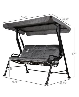 Outdoor Patio Porch Swing Bench with Included Adjustable Shade Awning & Comfort Padded Seating for Three People, Black