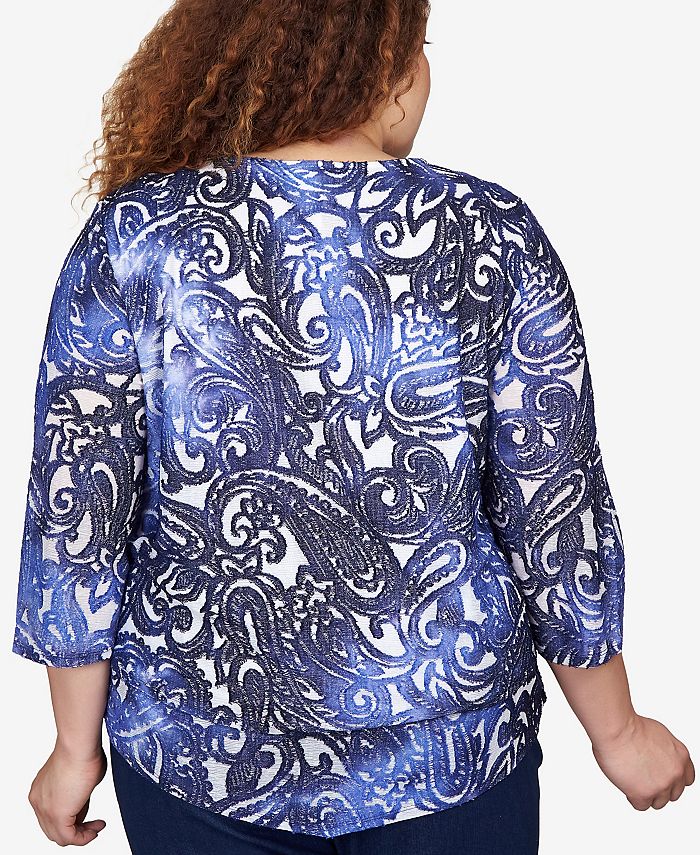 Alfred Dunner Plus Size Moody Blues Tie Die Paisley Jacquard Pointed ...