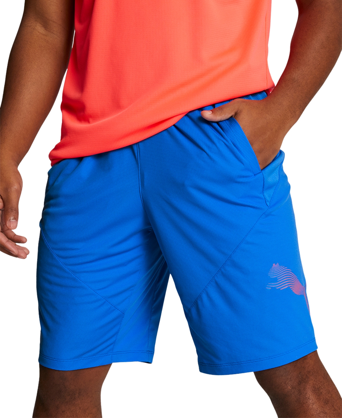 Puma Men's 10" Moisture Wicking Training Cat Shorts In Fire Orchid