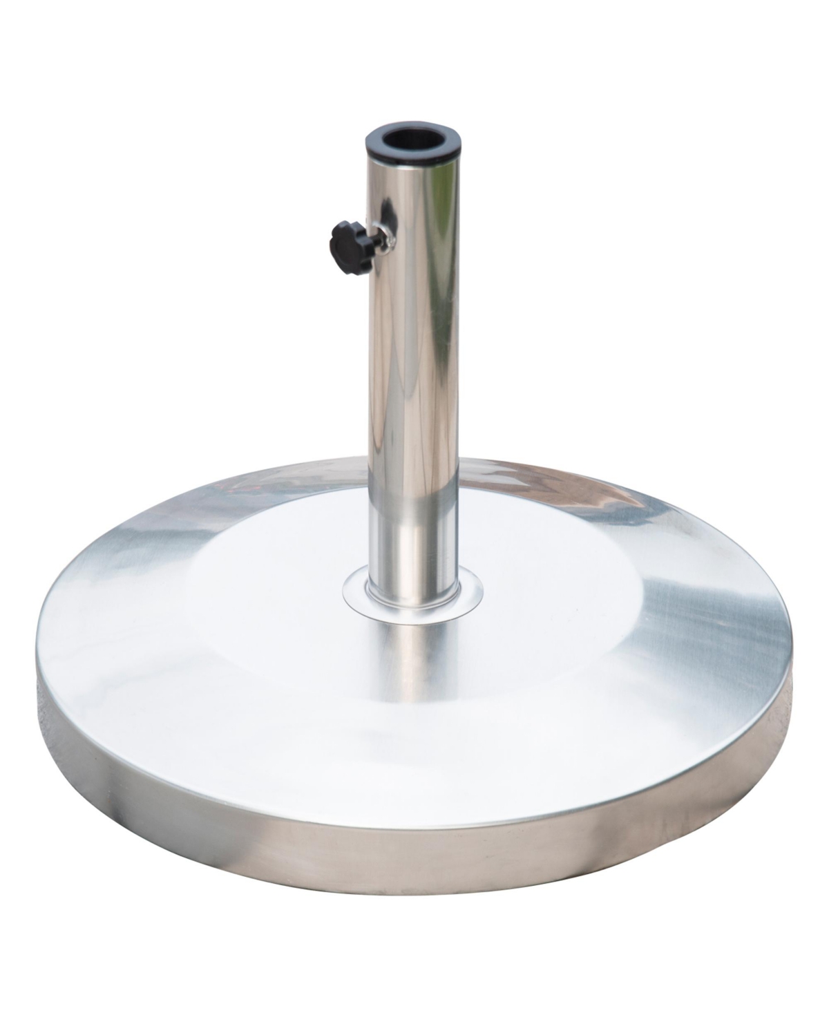 55lb Round Stainless Steel Outdoor Patio Umbrella Stand Base with Heavy Cement Bottom & Mirror Finish - Silver